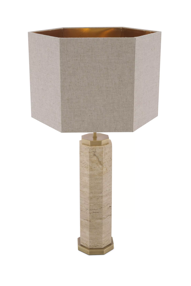 Lampe de table en laiton brossé et travertin | Eichholtz Newman | Meubleluxe.fr
