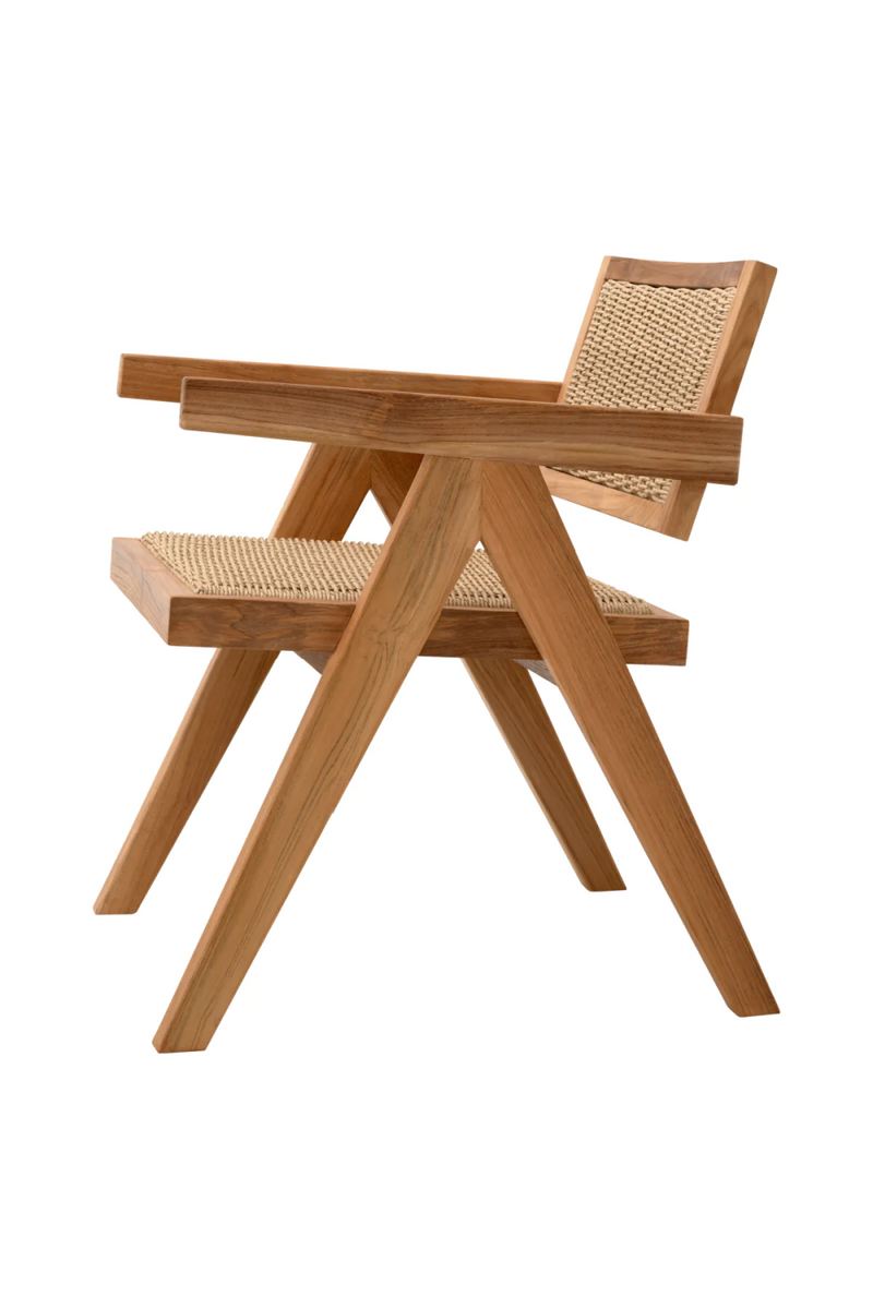 Chaise de salle à manger en teck et tissage marron | Eichholtz Kristo | Meubleluxe.fr