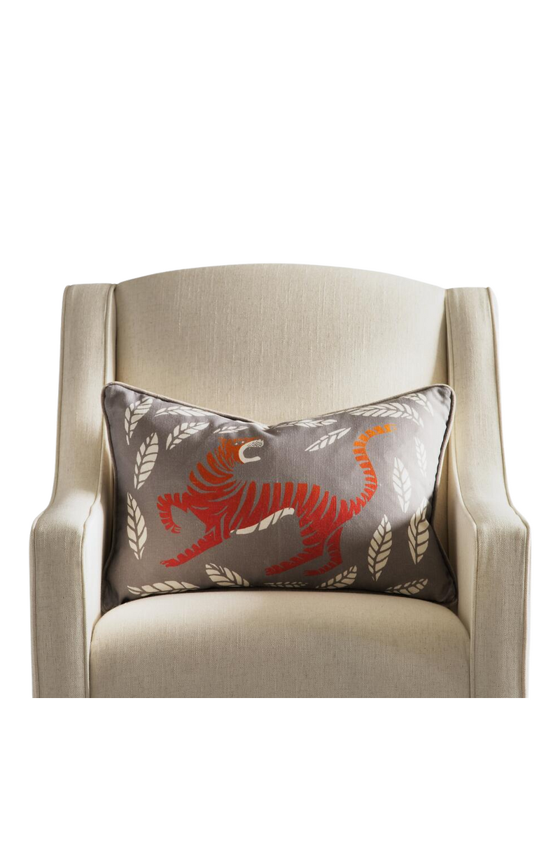 Illustrated Cushion With Piping | Andrew Martin Tiger & Leaves | OROA.com