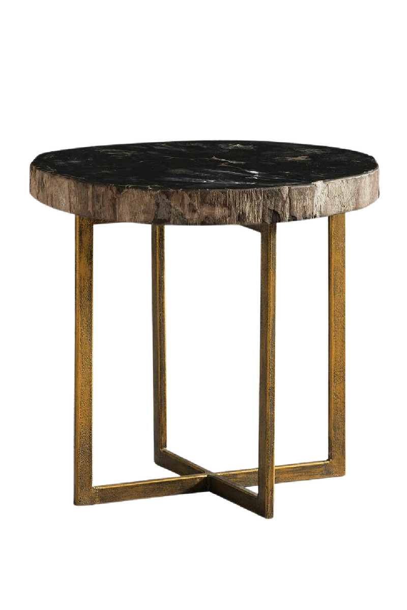 Table d'appoint dorée en bois pétrifié foncé | Andrew Martin Jonah | Meubleluxe.fr