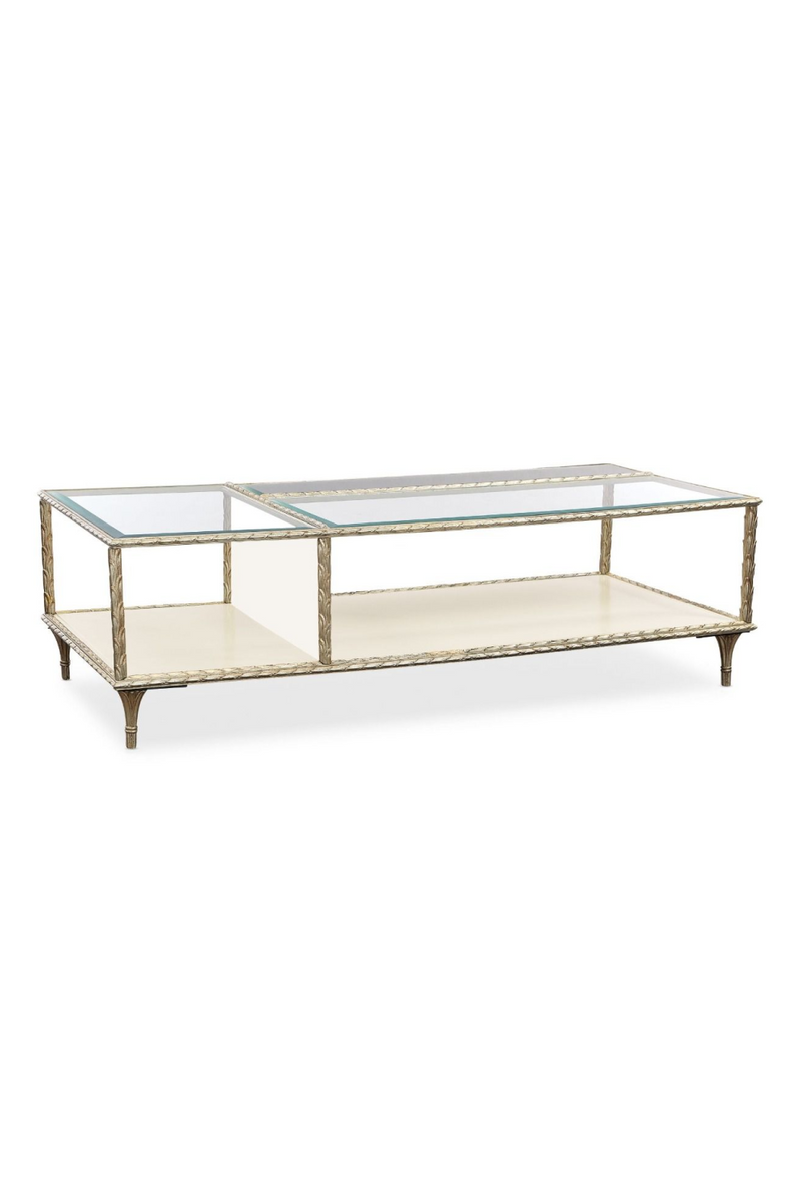 Table basse rectangulaire en verre et lauriers dorés | Caracole Fontainebleau | Meubleluxe.fr