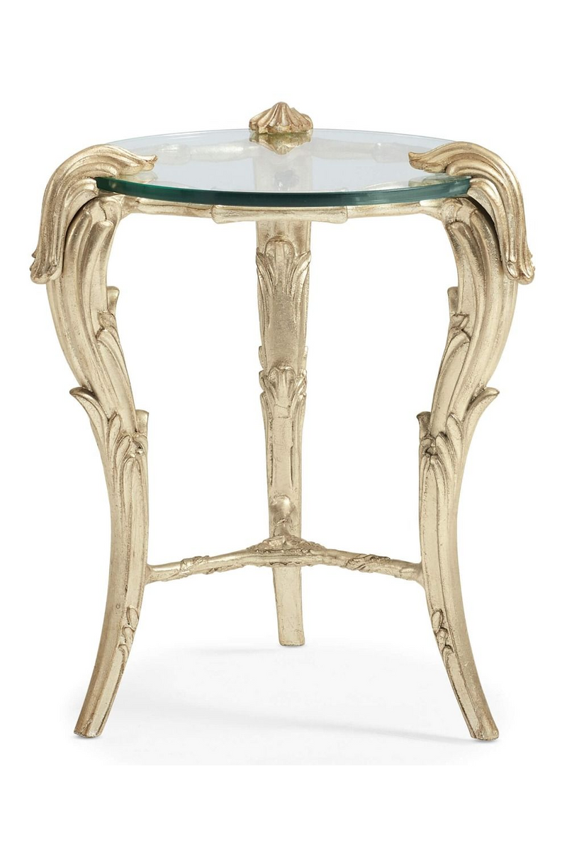 Table d'appoint en verre et feuilles d'acanthe dorées | Caracole Fontainebleau S | Meubleluxe.fr