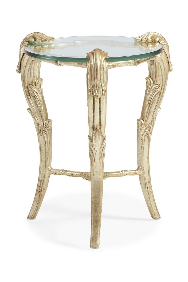 Table d'appoint en verre et feuilles d'acanthe dorées | Caracole Fontainebleau S | Meubleluxe.fr