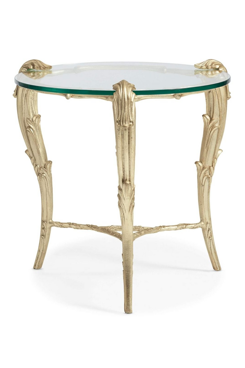 Table d'appoint en verre et feuilles d'acanthe dorées | Caracole Fontainebleau L | Meubleluxe.fr