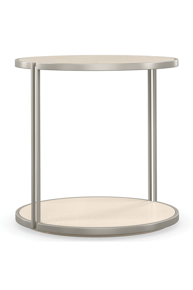 Table d'appoint ovale nickelée en bois crème | Caracole View | Meubleluxe.fr