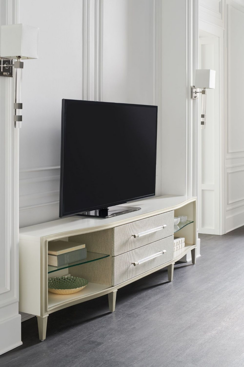 Meuble TV en bois argenté et nacré blanc | Caracole Put On | Meubleluxe.fr