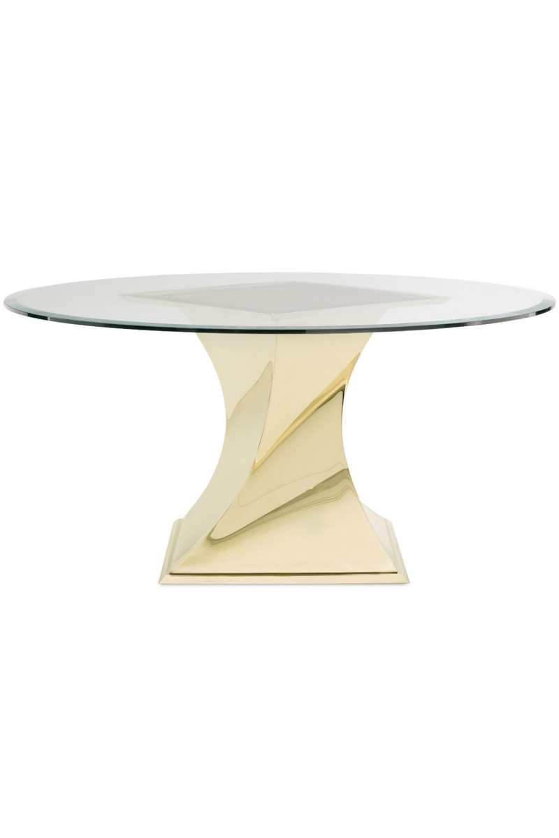 Table de salle à manger torsadé ronde en laiton brossé | Caracole Do | Meubleluxe.fr