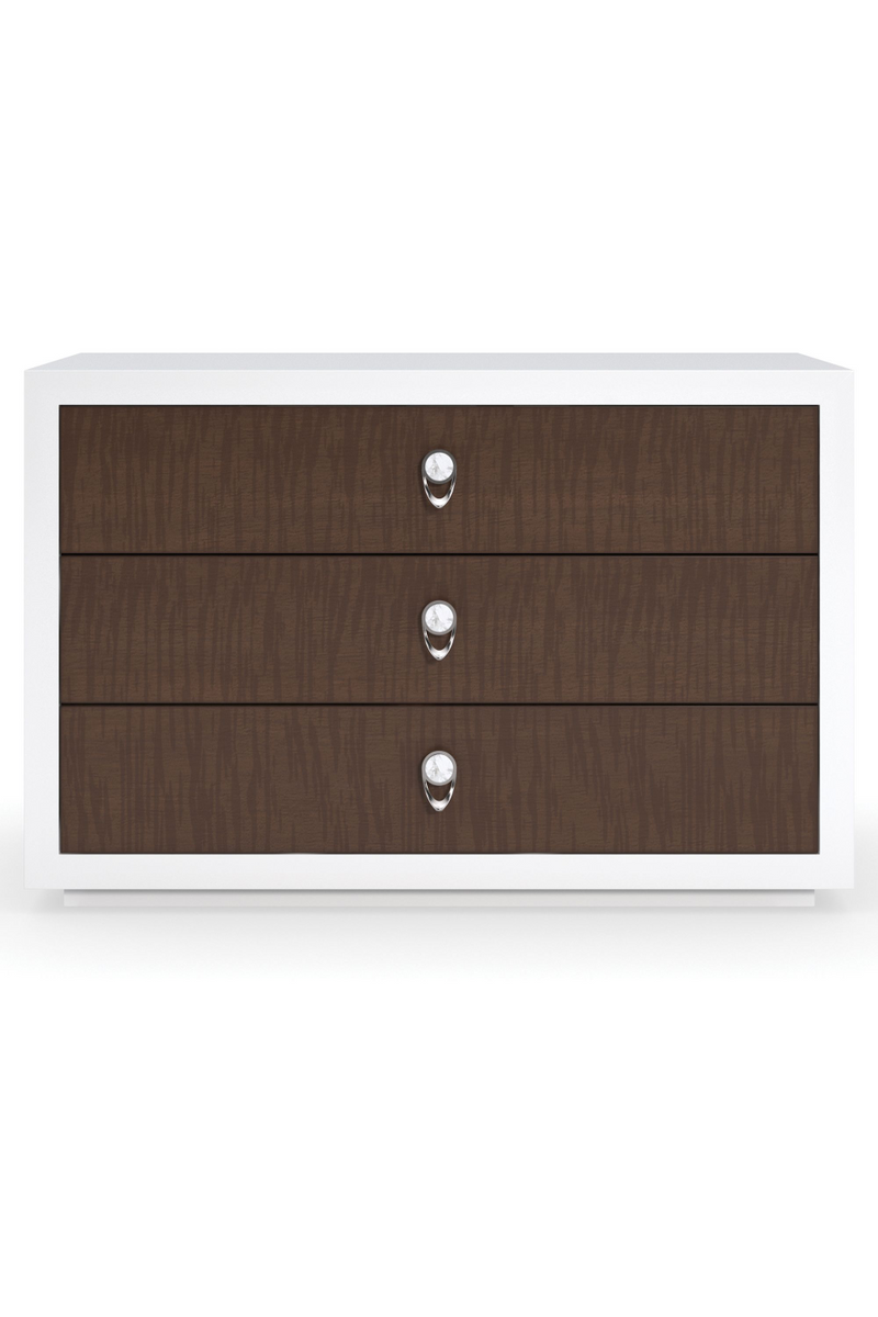 Table de chevet 3 tiroirs en bois blanc et marron | Caracole Oh! | Meubleluxe.fr