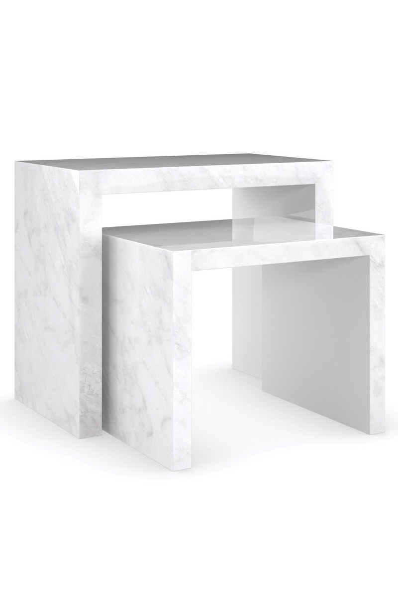 Table d'appoint gigogne en marbre blanc | Caracole Step Up | Meubleluxe.fr