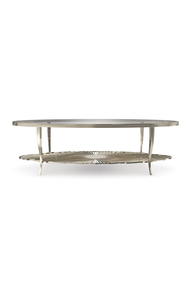 Table basse ovale en verre et métal doré | Caracole Cartesian | Meubleluxe.fr
