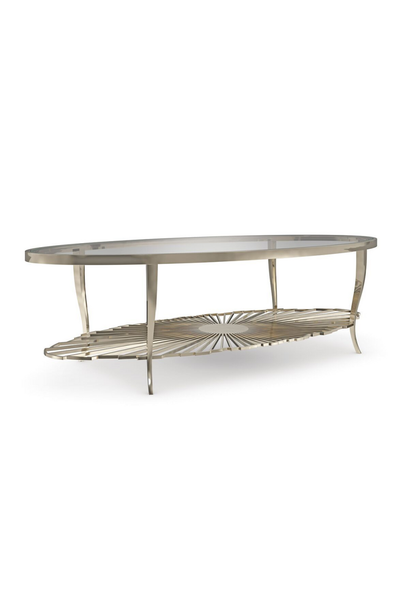 Table basse ovale en verre et métal doré | Caracole Cartesian | Meubleluxe.fr