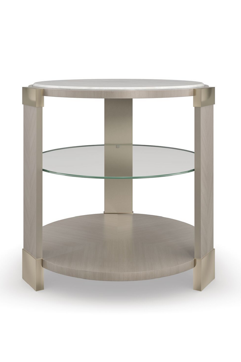 Table d'appoint en bois et marbre blanc | Caracole Oculus | Meubleluxe.fr
