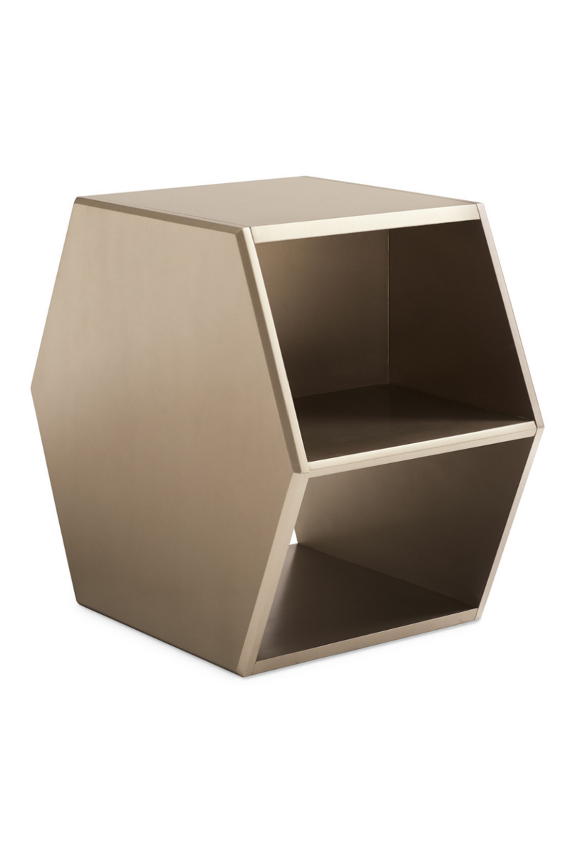 Table basse en bois taupe argenté | Caracole ReMix Hexagon | Meubleluxe.fr