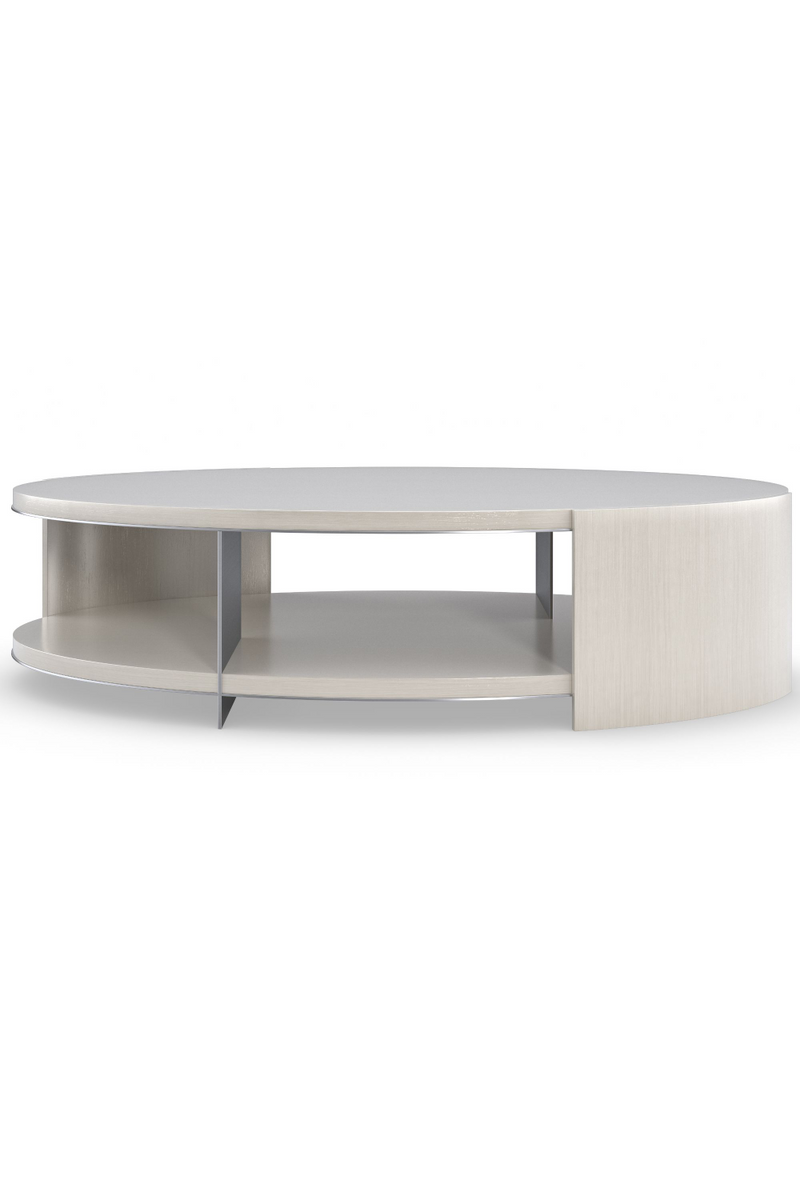 Table basse ovale en bois taupe argenté | Caracole Da Vita | Meubleluxe.fr