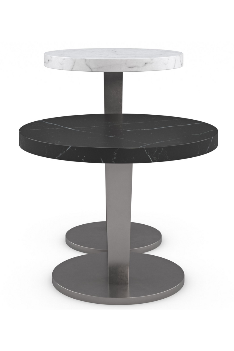 Table d'appoint nickelée en marbre noir | Caracole La Moda S | Meubleluxe.fr