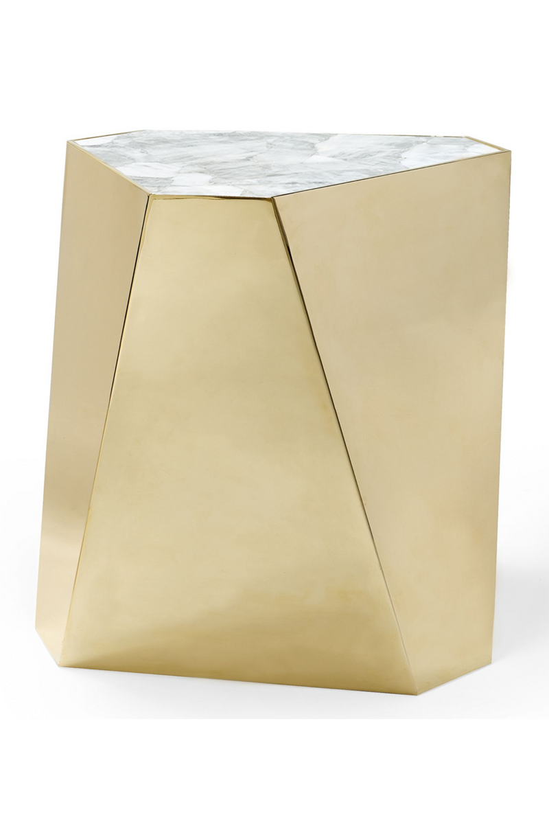 Table d'appoint en laiton et pierre de cristal blanc | Caracole Contempo L | Meubleluxe.fr
