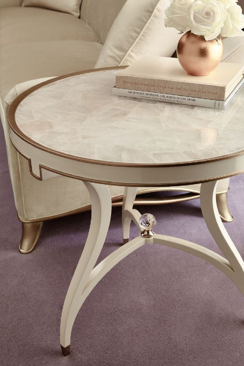 Table d'appoint en bois et pierre de cristal blanc | Caracole Ladies | Meubleluxe.fr