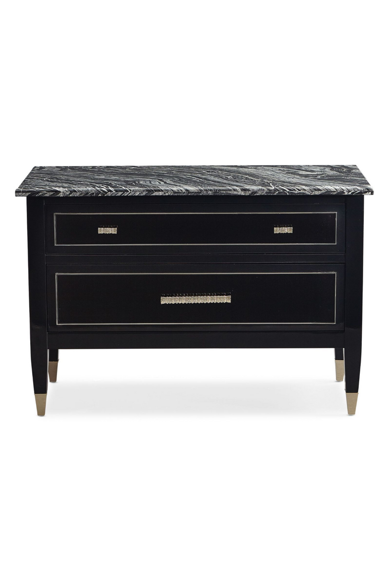 Table de chevet en bois et marbre blanc/noir | Caracole Vogue | Meubleluxe.fr