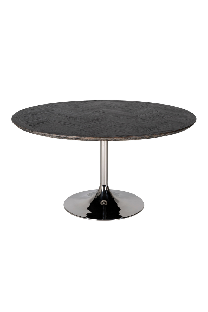 Table de salle à manger ronde argentée en chêne | Richmond Blackbone | Meubleluxe.fr