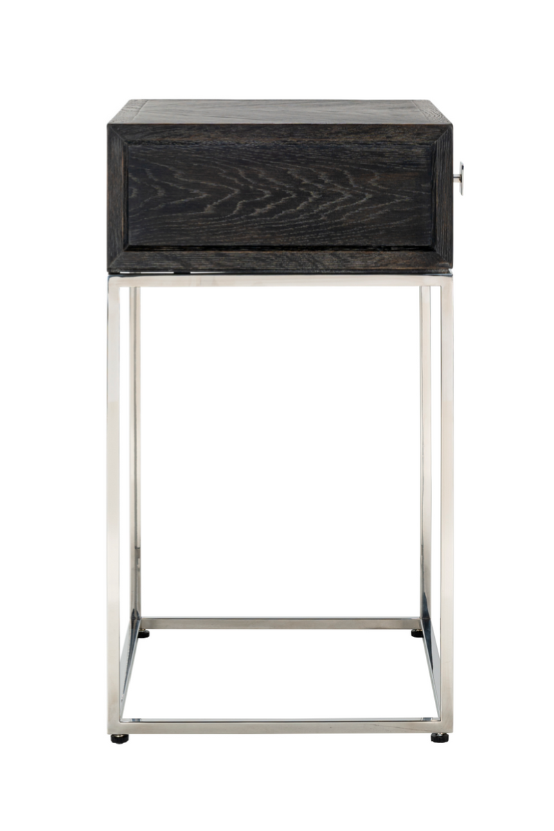 Table de chevet argentée en chêne | Richmond Blackbone | Meubleluxe.fr