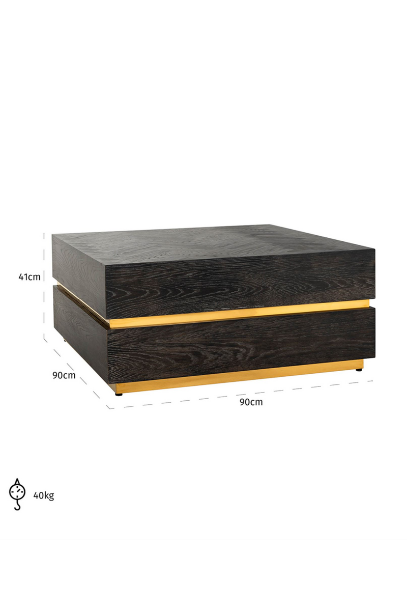 Table basse carré en bois plein et laiton | Richmond Blackbone | Meubleluxe.fr