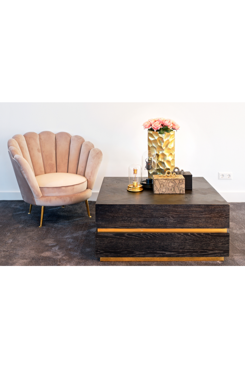 Table basse carré en bois plein et laiton | Richmond Blackbone | Meubleluxe.fr