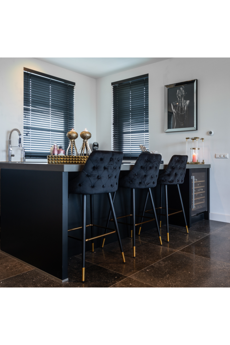 Tabouret de bar d'appoint noir velours or | Richmond Imani | Meubleluxe.fr