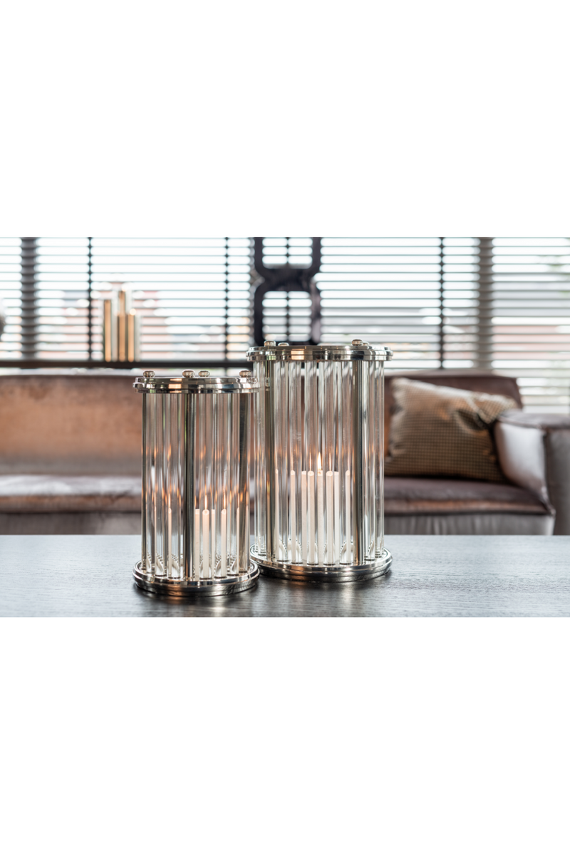 Silver Aluminum Glass Lantern M | OROA Emeray | Meubleluxe.fr