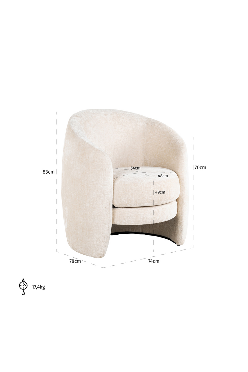 Curved armchair in cream chenille fabric | Richmond Fenna