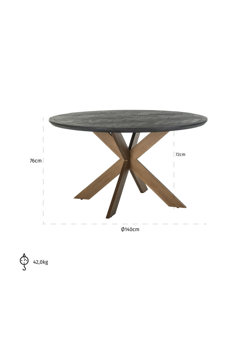 Table de salle à manger ronde en chêne et laiton 140 cm | Richmond Blackbone | Meubleluxe.fr